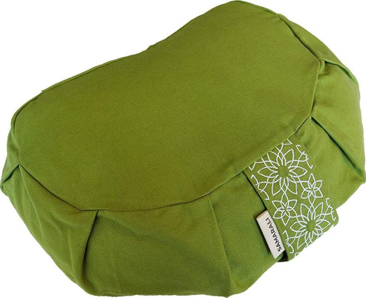 Samarali meditatiekussen crescent ( Groen) - ethisch geproduceerd van 100% biologisch katoen (GOTS gecertificeerd)| 2lagen | 34 x 20 x 17 cm |Verkrijgbaar in 6 natuurlijke kleuren