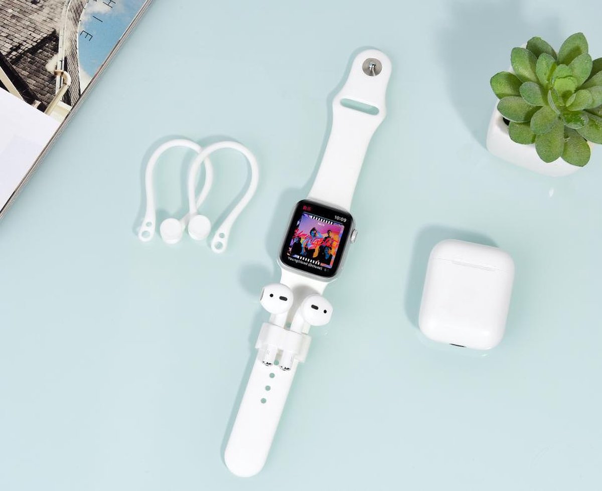 2 in 1 Oorhaakjes en polspassing voor Apple AirPods & iWatch - Earhooks - Wit
