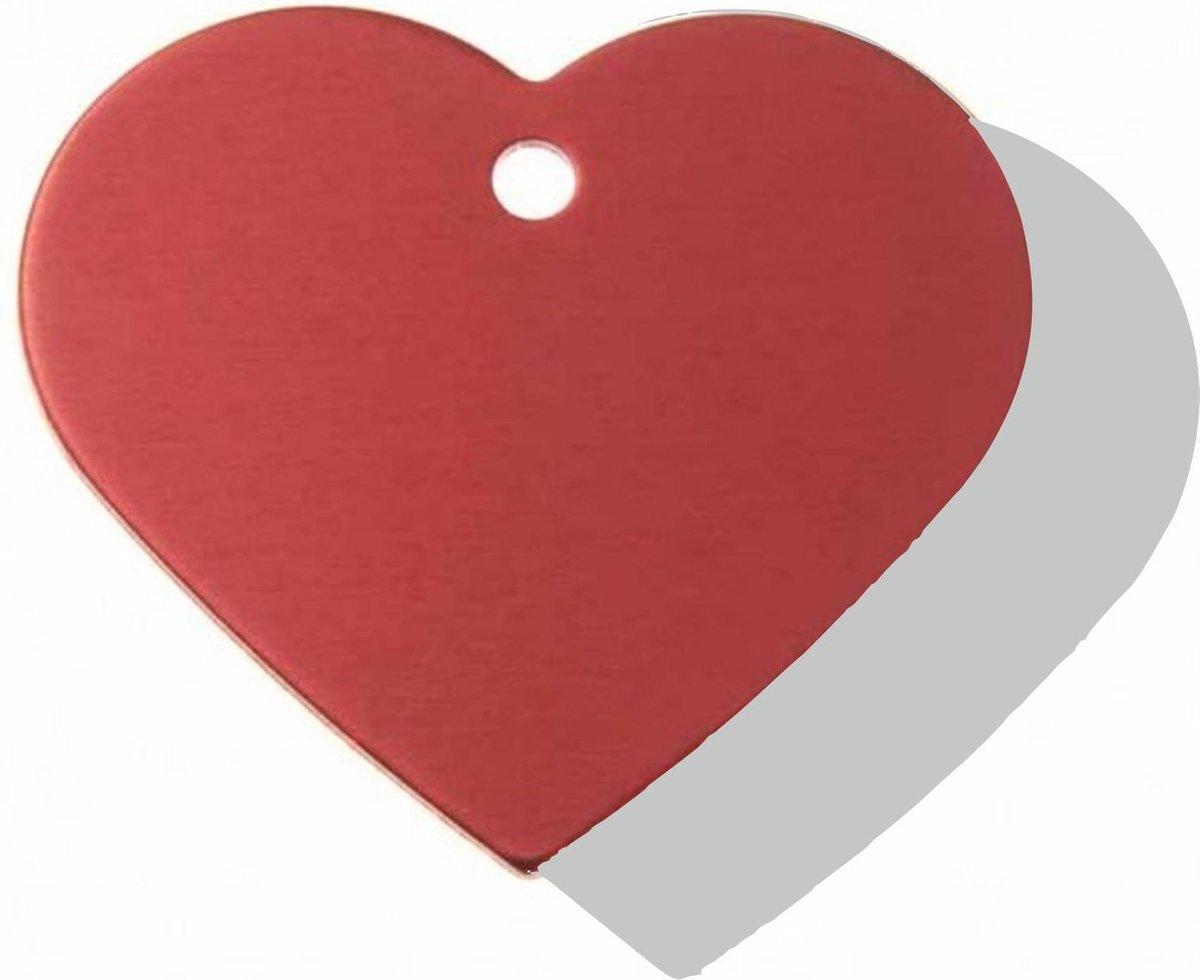 Hondenpenning Hart Groot rood | 2 zijden graveren | 38x32 mm | Anod.Alu.