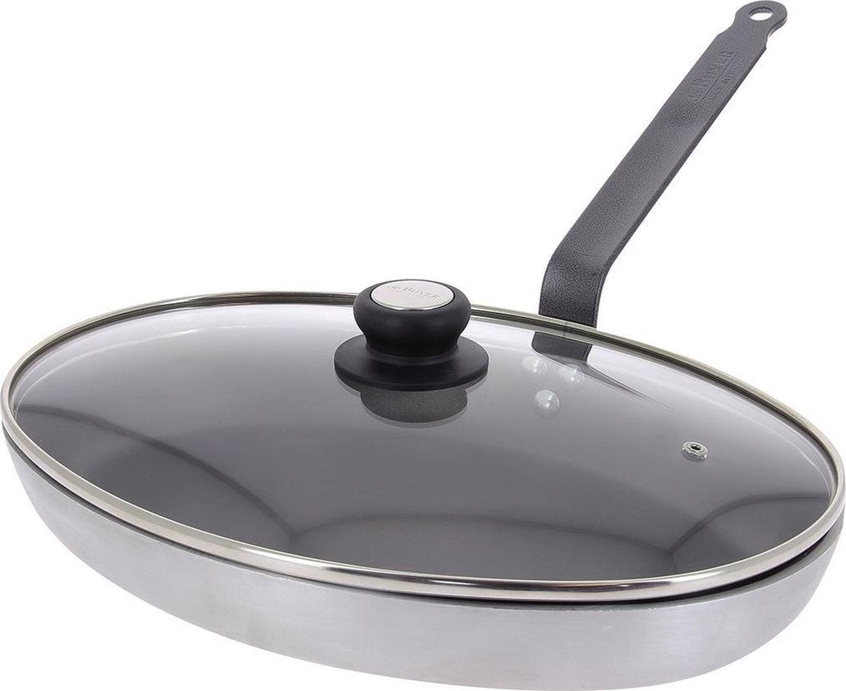 De Buyer Choc Resto Induction Ovale Vispan met Glazen Deksel - 36cm - Aluminium