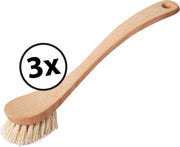 CC Hansen 3 x afwasborstel met gebogen steel- beukenhout - Stevige haren - Licht bruin - 23 cm