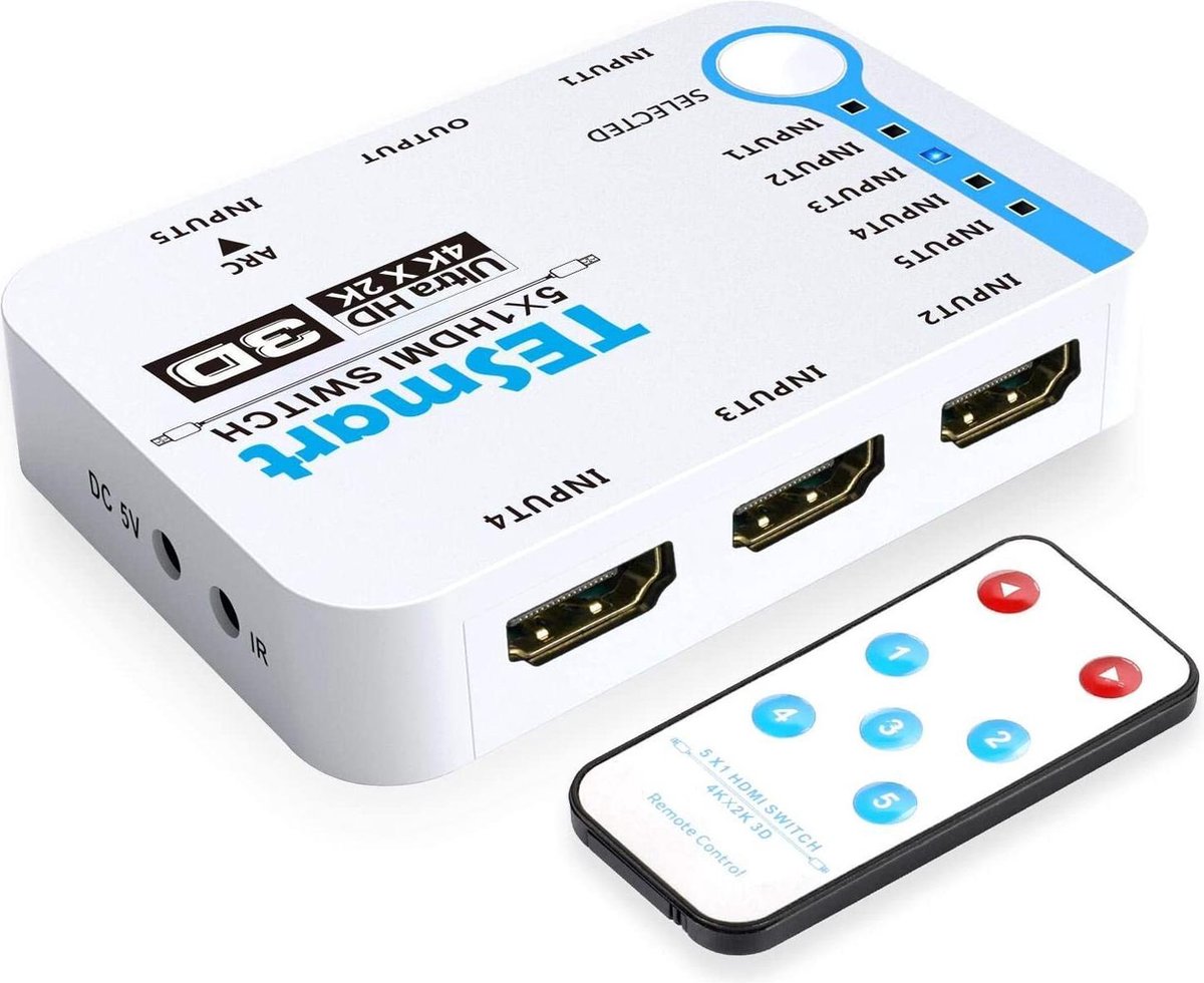 NÖRDIC SGM-166 HDMI switch 5 input naar 1 output - 4K 60Hz - HDCP 2.2 - Wit