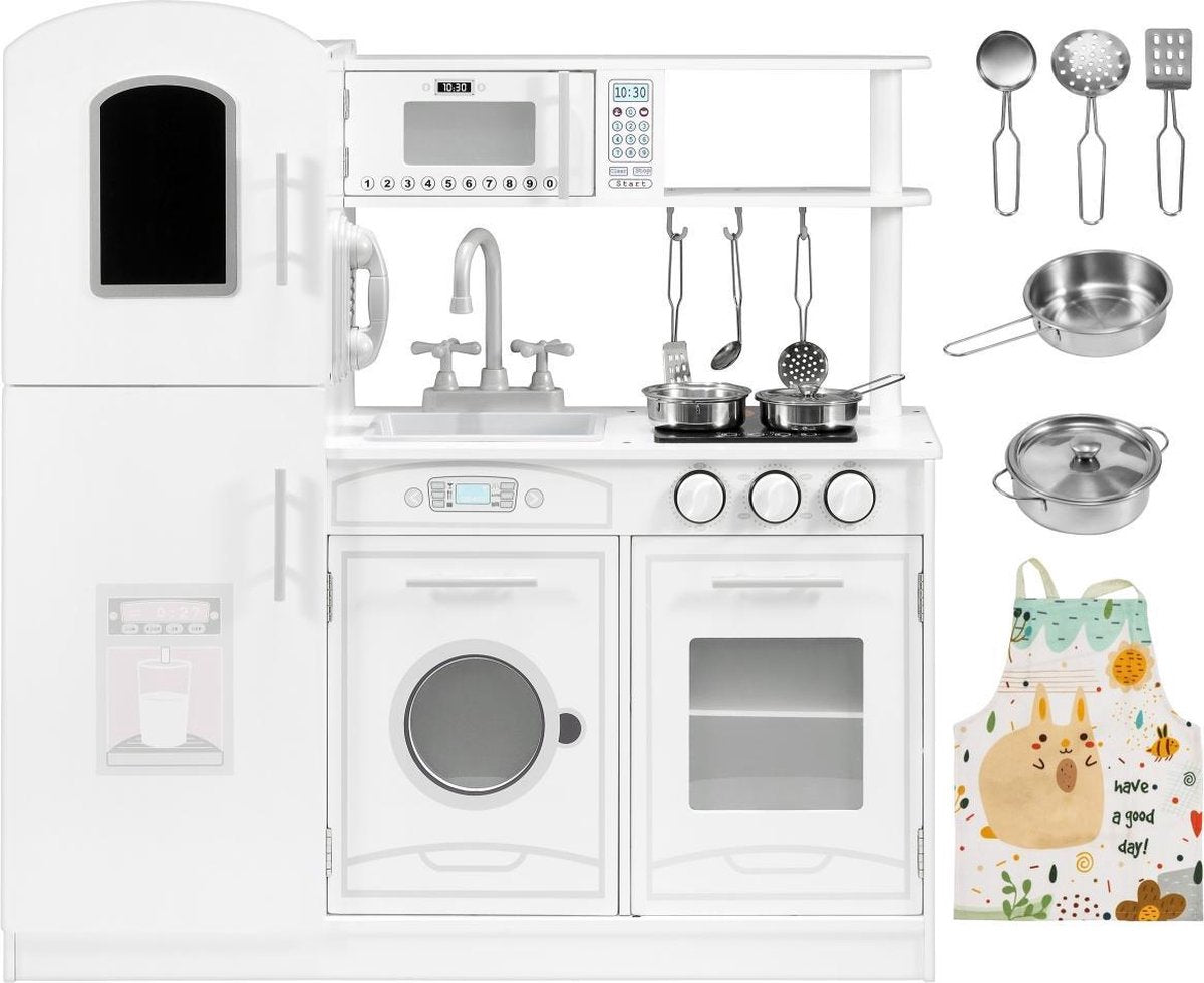 Mamabrum Houten Witte Speelgoedkeuken met Accessoires en Schort