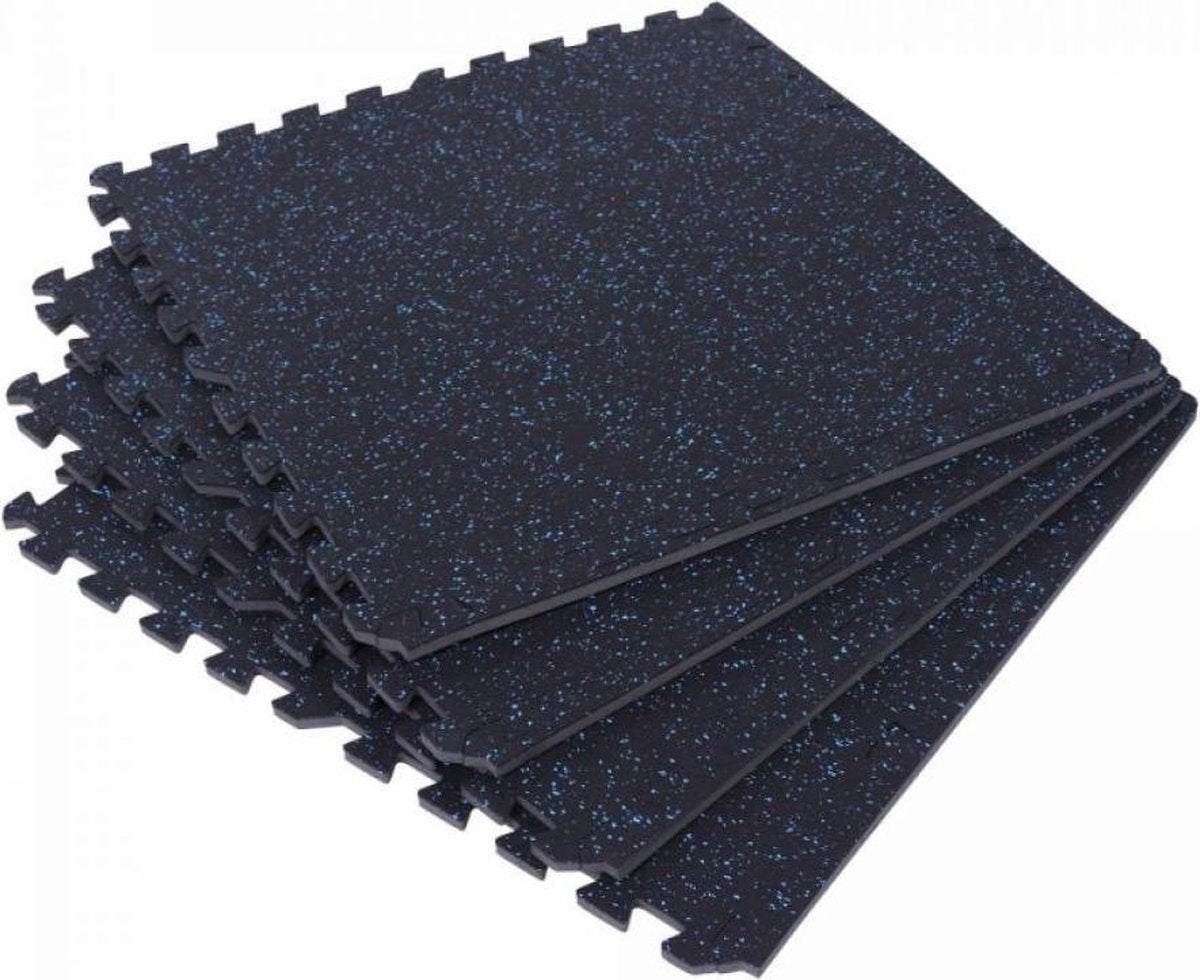 Gorilla Sports Rubber vloermatten (4 stuks) - Inclusief eindstukken - Zwart / Blauw