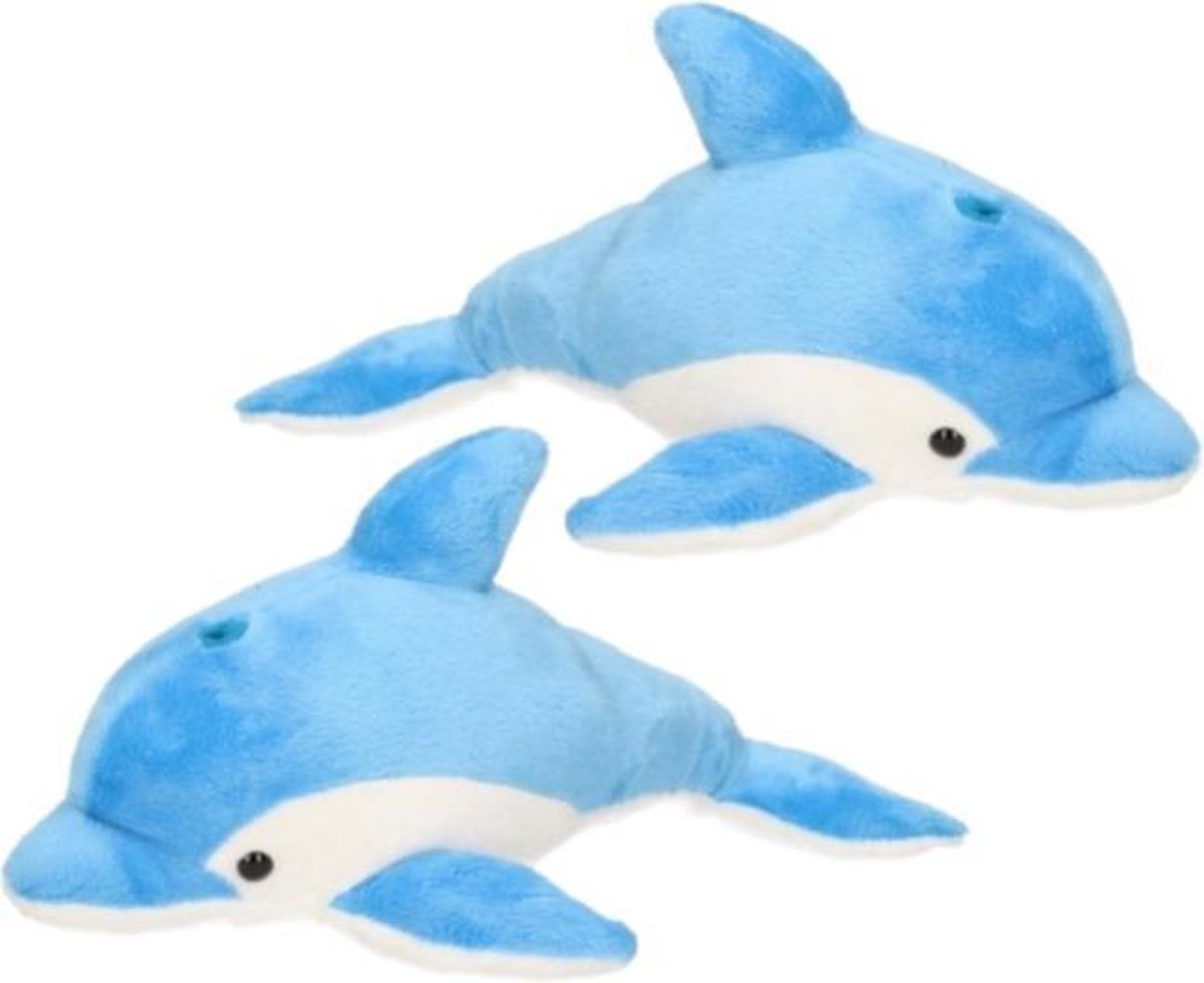 2x stuks pluche blauwe dolfijn knuffel 33 cm - Speelgoed knuffels uit de zee