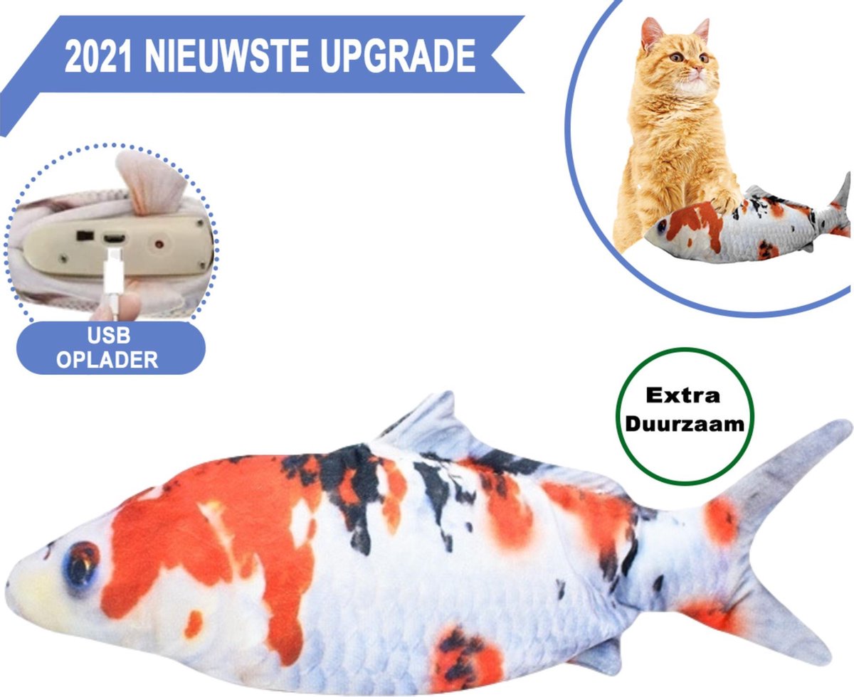 Elektrisch kattenspeeltje – Kattenspeeltje – Extra Makkelijk te Gebruiken - Dansende Vis – Bewegende Vis – Catnip Vis – Diervriendelijk Kattenspeeltje – Visspeeltje – USB Oplaadbaar – Vis voor katten om me te spelen – Wasbaar – 30 cm