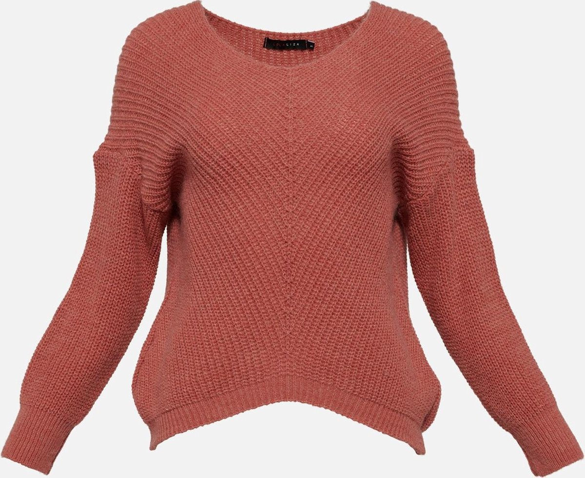 Trui met gestreept brei patroon - Roze