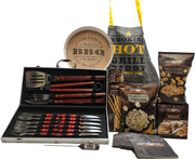 Cadeaupakket - geschenkset - BBQ Summer XL- inclusief barbecue bestek in koffer – bamboe dienblad – BBQ schort - Voedselthermometer - food artikelen