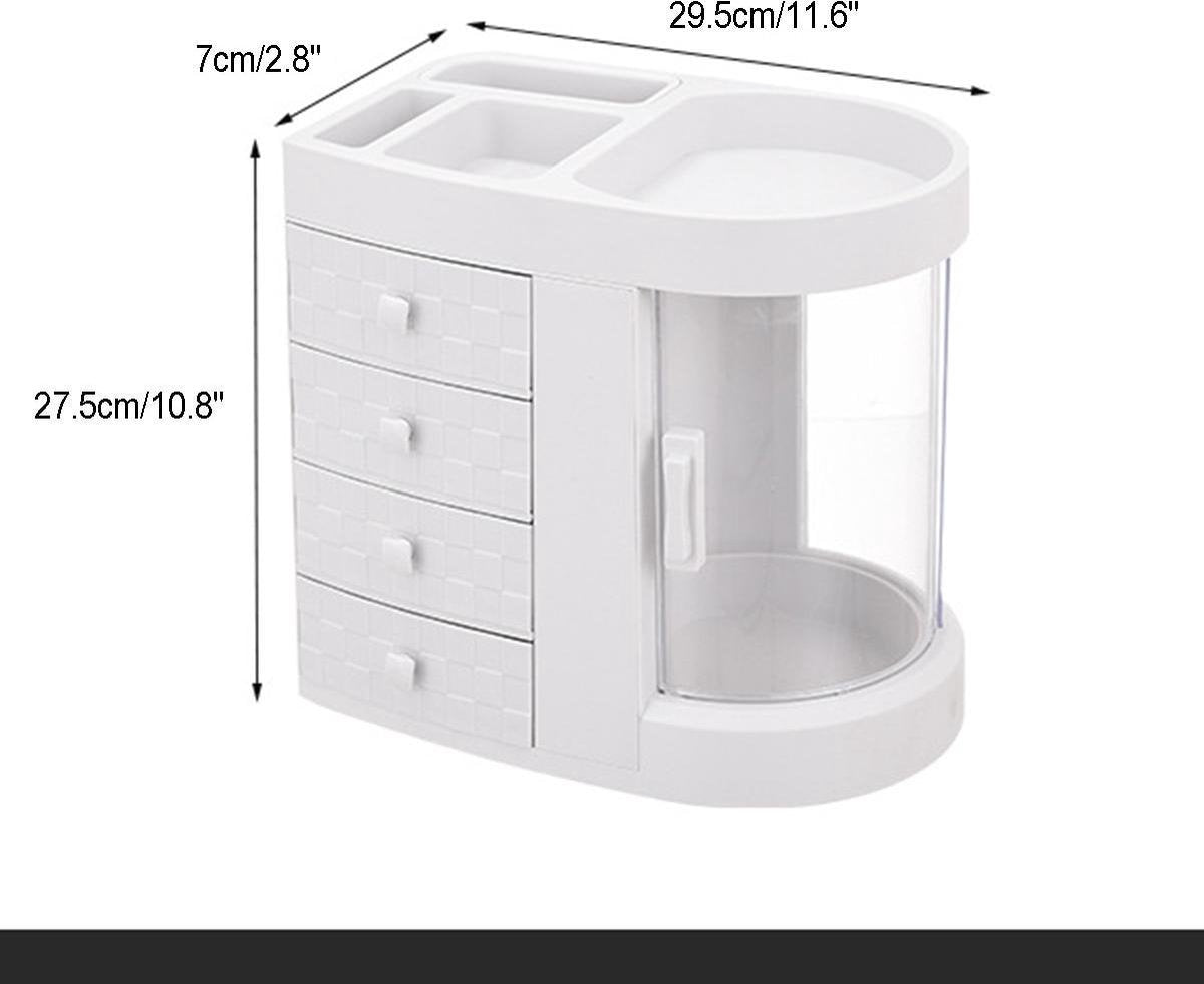 Baymate Kaptafel 4 Lade Make-up Houder Opbergdoos Transparant Rotatie Venster Lippenstift Organizer Voor Cosmetische Borstel Sieraden Wit