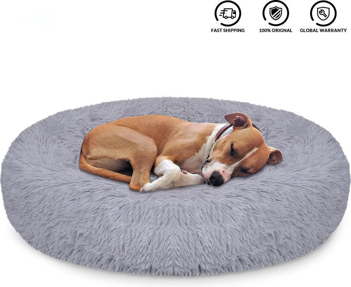 TBG Hond Bed Super Zachte Kennel Ronde Pluizige Kat Huis Warm Comfortabel Slapen Kussen Mat Sofa Wasbare Puppy Pluche Lightgray M