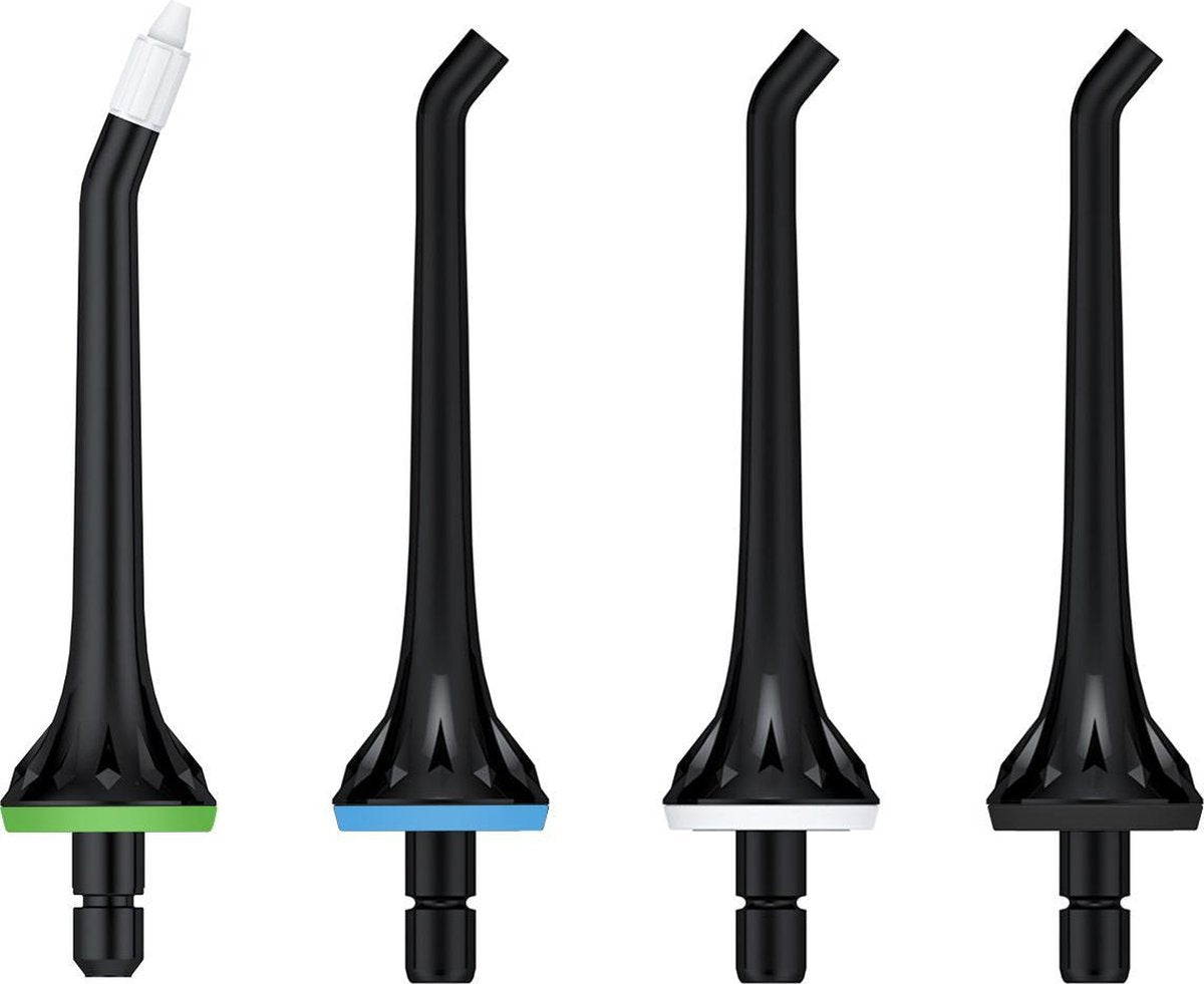 LifeGoods Waterflosser Opzetstukjes - Jet Tips - Vervangingsset voor Flosapparaat - Set: 4 Stuks - Zwart