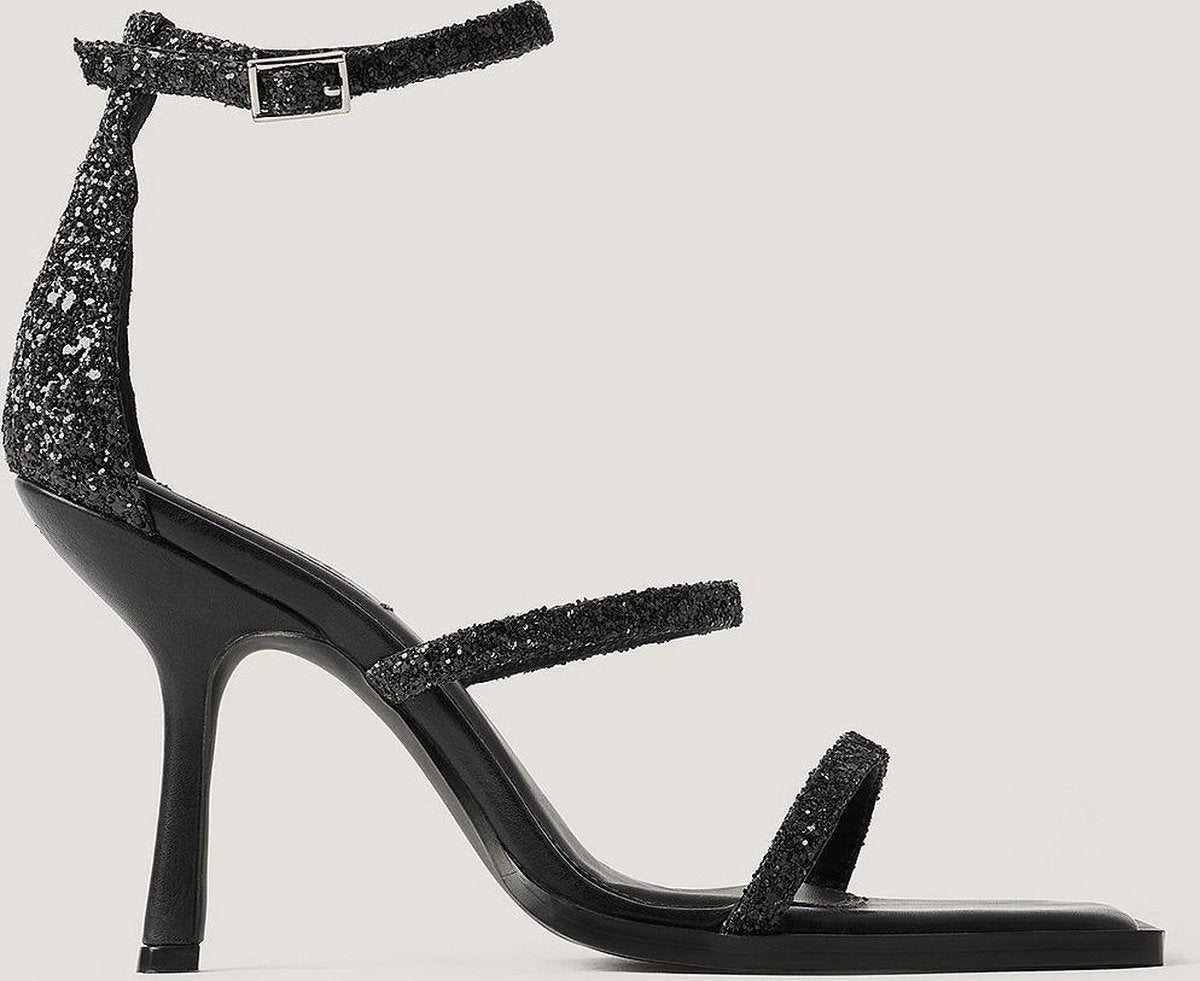 NA-KD Glitter High Heel Vrouwen Sandalen - Black - Maat 37