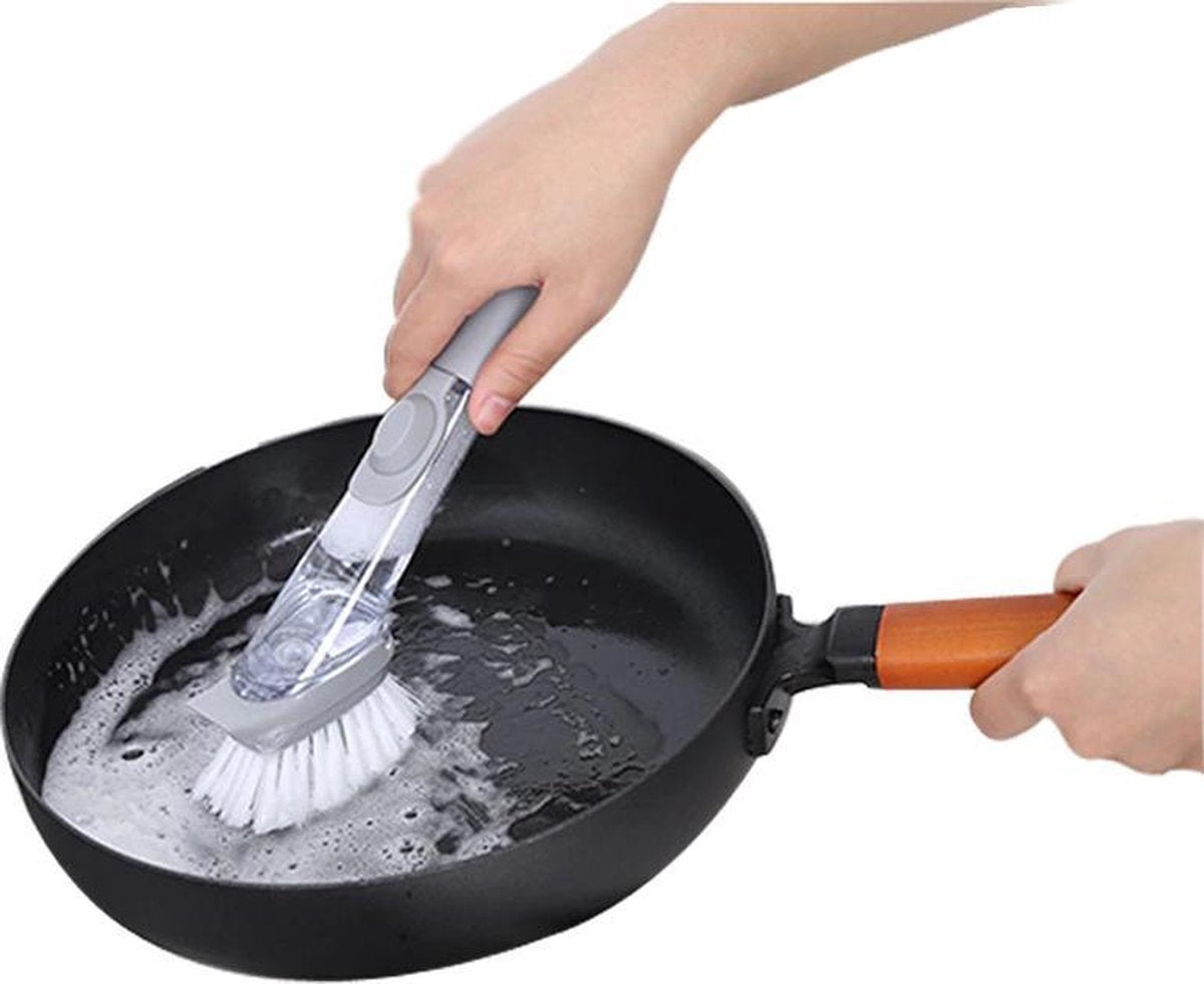 Afwasborstel met zeepdispenser - 2 in 1 afwasborstel -  Keuken reinigingsborstel - Schuurspons met zeepdispenser - Handige schoonmaak borstel