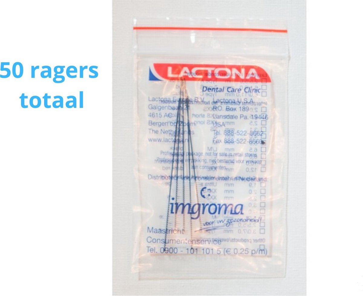 Lactona Interdentaal Ragers - Medium 5mm - Blauw - 10 gripzak x 5 stuks - Met gratis beschermhouder - Voordeelpakket