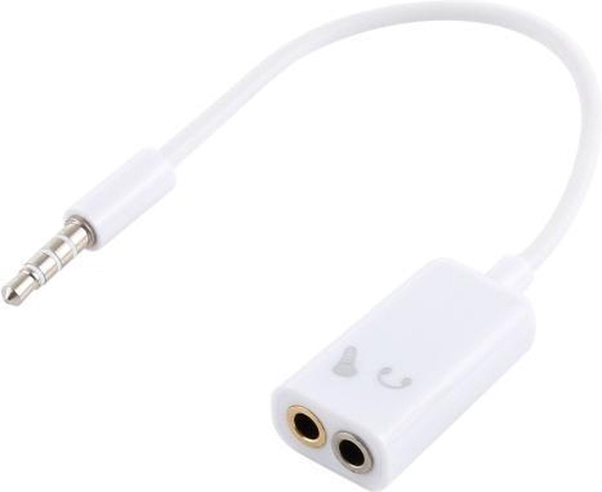 3.5MM Aux Male naar Dual 3.5MM Female Adapter Splitter | Wit / White | 10CM