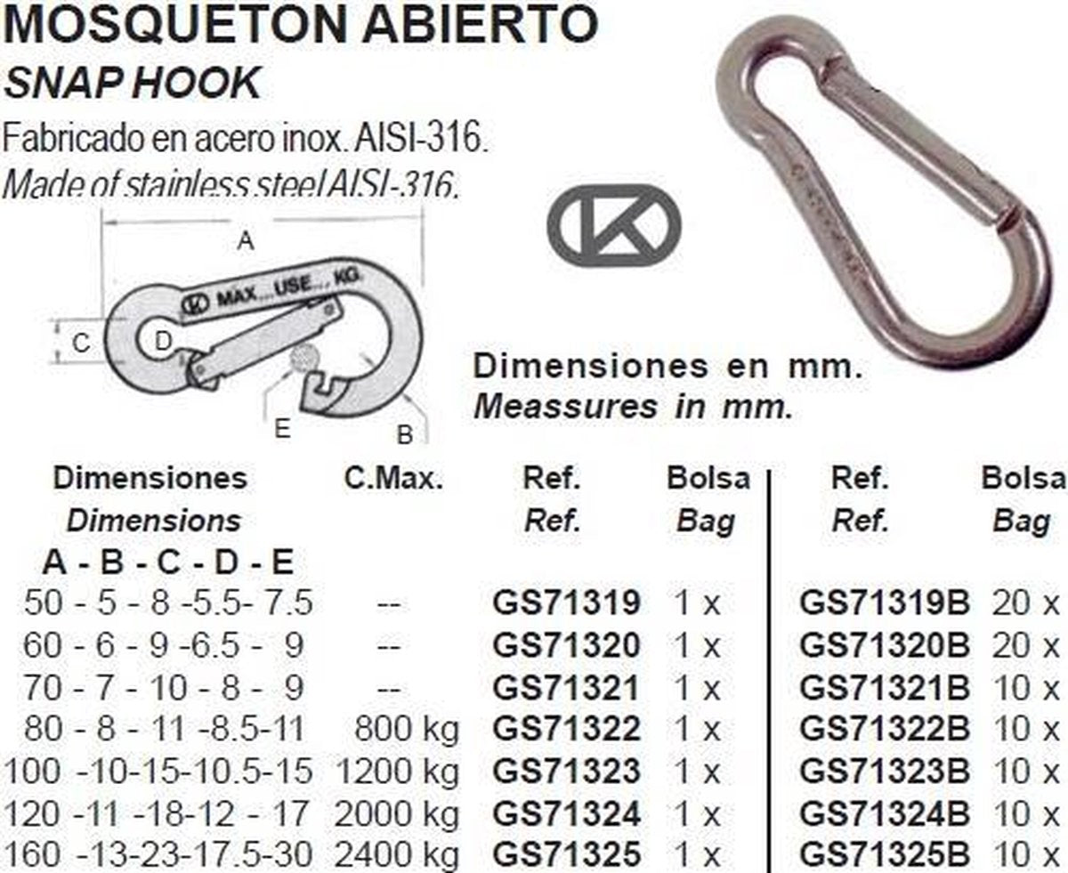 RVS snap haak 6mm (GS71320)