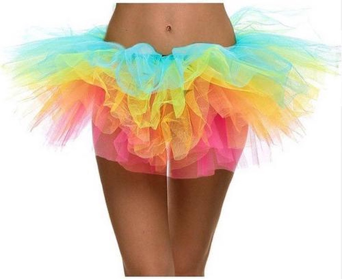 Korte tutu regenboog tule rokje - XS-S-M 140-146-152-158-164 - ballet turnen petticoat rok pride