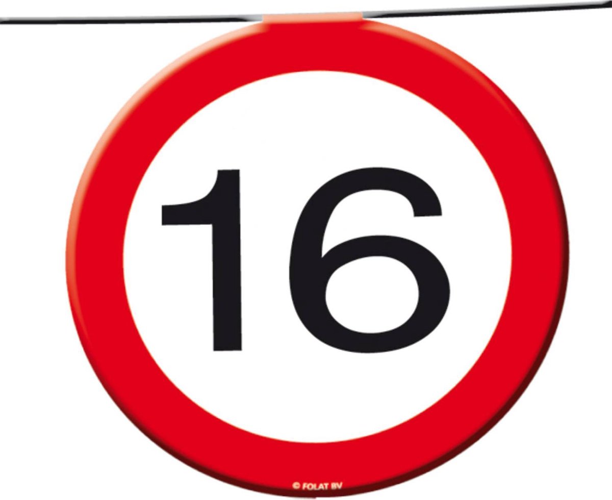Vlaggenlijn Verkeersbord 16 & 8 Ballonnen verkeersbord 16 jaar