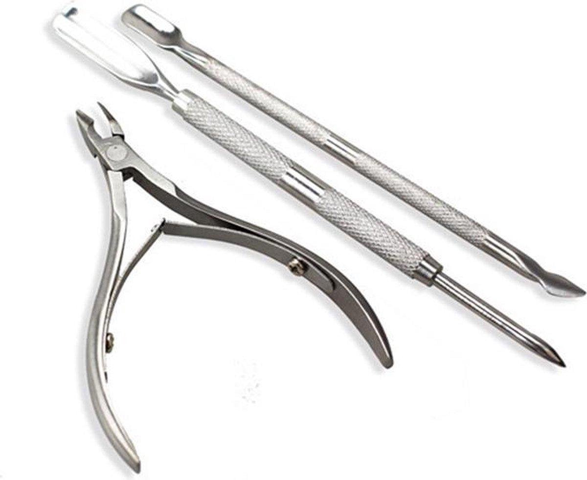 LOUZIR Handige 3-delige RVS  Nagelriemverzorging set- duwer -pusher- Nagel Bokkenpoot