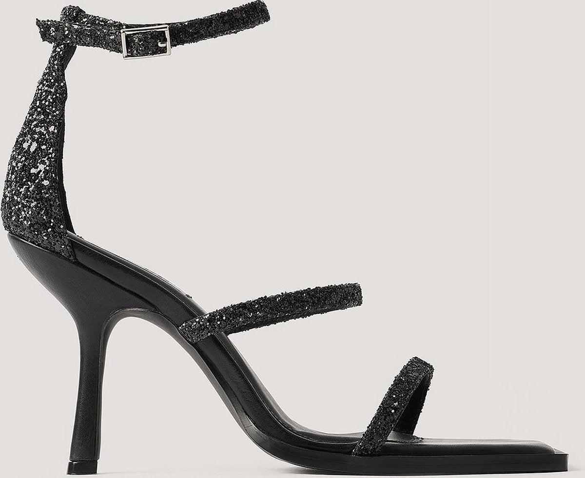 NA-KD Glitter High Heel Vrouwen Sandalen - Black - Maat 36