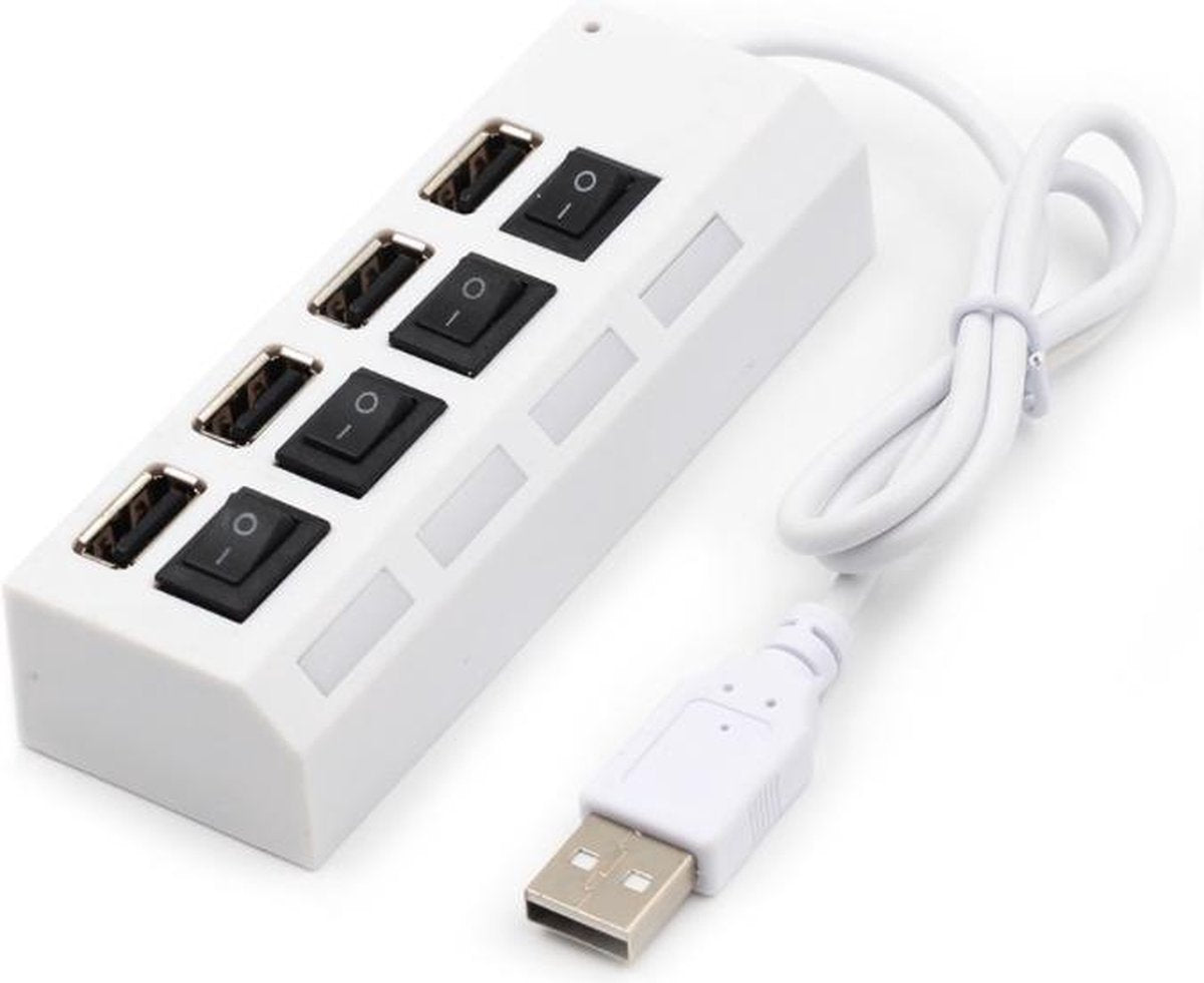Coretek USB hub met 4 poorten en aan/uit schakelaars - USB2.0 - busgevoed / wit - 0