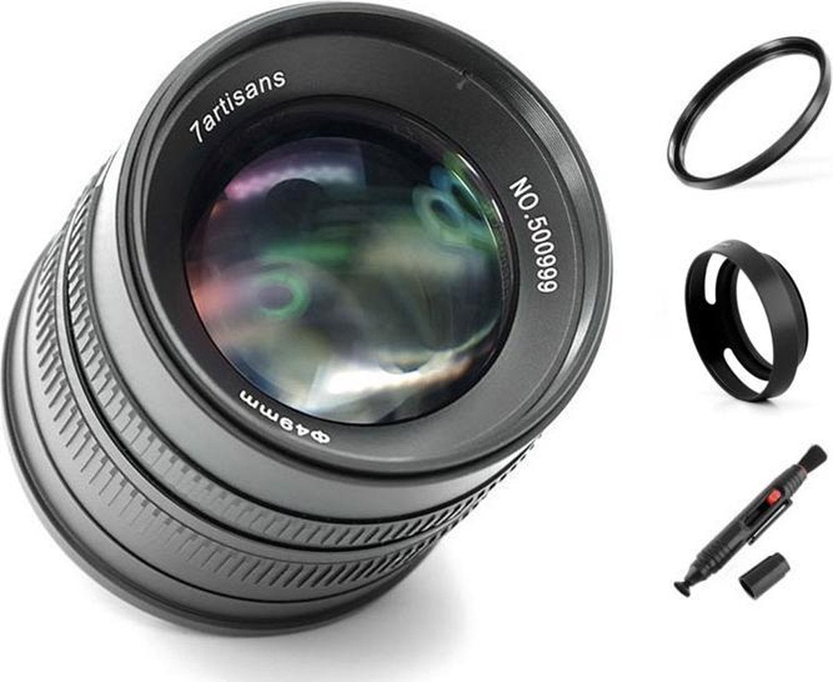 7artisans 55mm F1.4 manual focus lens Fujifilm systeem camera + Gratis lenspen + 49mm uv filter en zonnekap