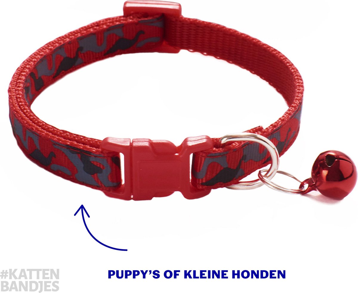 Kattenhalsband - Halsband voor Kat met belletje - Verstelbaar - Hondenbandje - Geschikt voor kleine honden - Camouflage Print - Rood