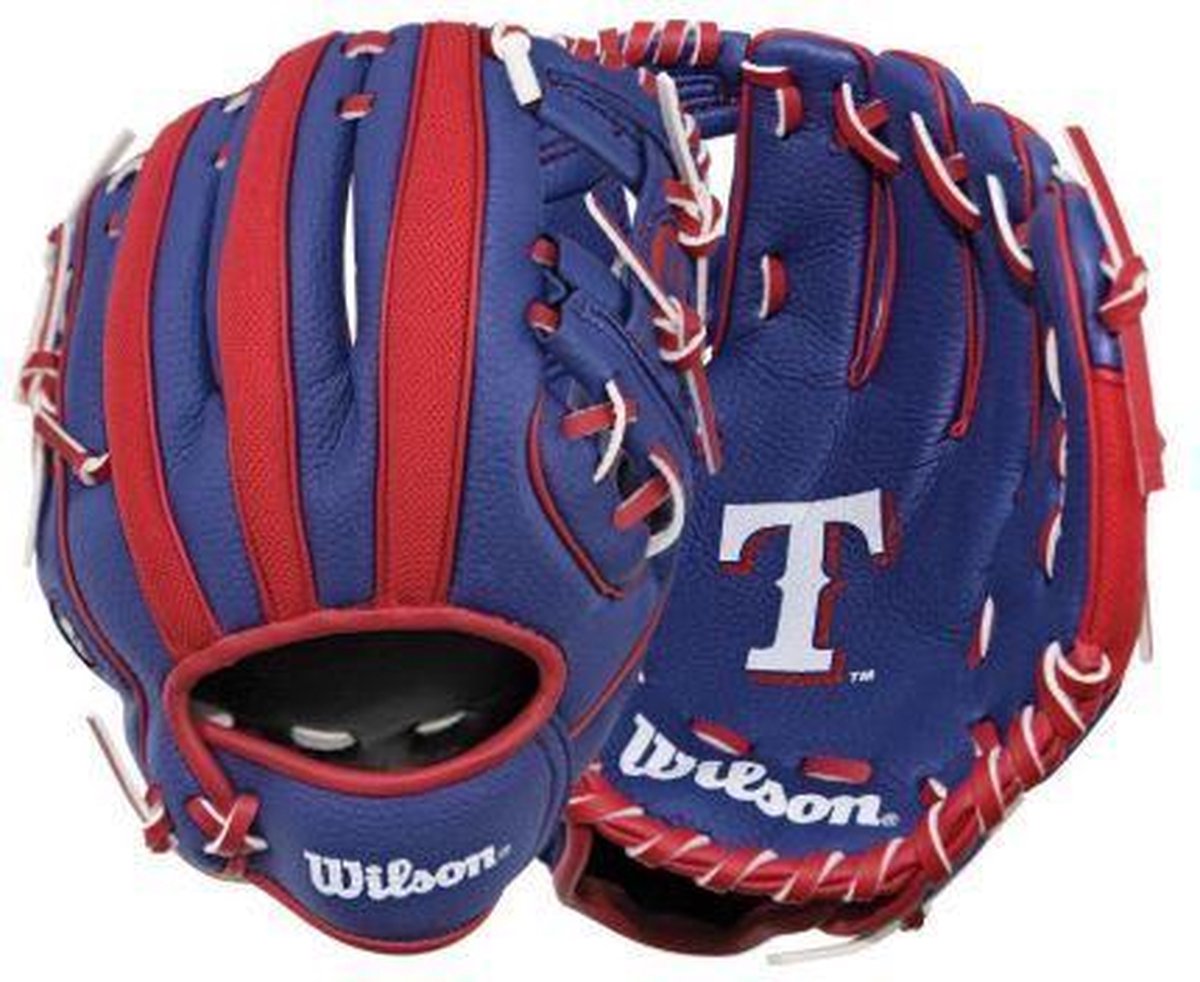 Wilson WTA02RB16 Jeugd Honkbalhanschoen 10 Inch MLB Team Rangers - Linkshandig vangen