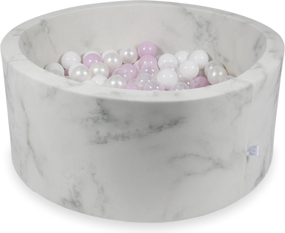 Ballenbad MARBLE 40x90 cm incl 300 ballen ballen: wit-parel- lichtroze- transparant