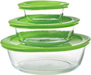 Pyrex - Cook & Store Schaal 350 ml 1.1 liter 2.3 liter Set van 3 Stuks - Transparant/Groen