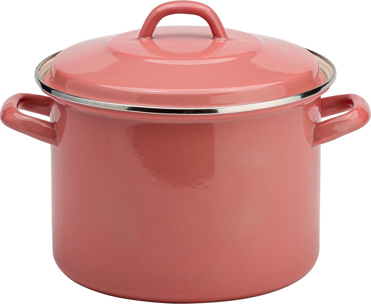 Lite-Body Magnus Soeppan/Stamppotpan met deksel - 24cm/8l - Emaille -  Oud Roze