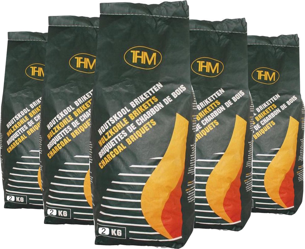 5X houtskoolbriketten van 2 KG - 5 zakken houtskoolbriketten - Barbecue - BBQ - 5 Stuks