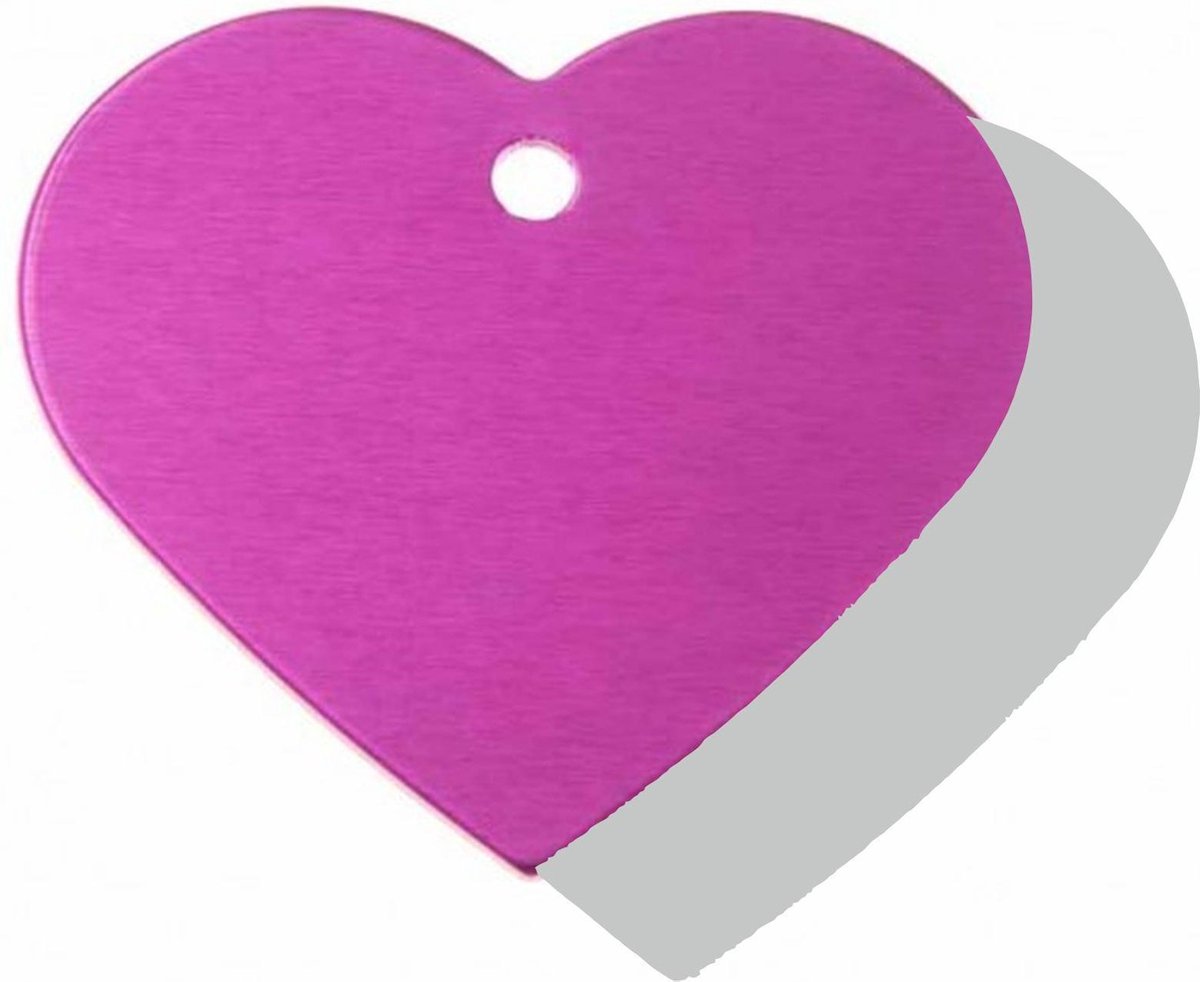 Hondenpenning Hart Groot roze | 2 zijden graveren | 38x32 mm | Anod.Alu.