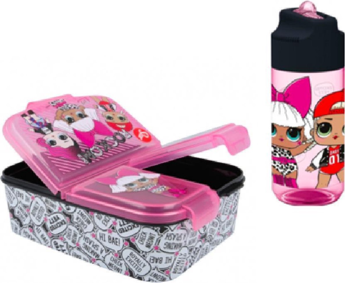 LOL Surprise - 3 compartiment brooddoos (18 cm X 13 cm X 6 cm) + drinkfles - waterfles - 430 ml (18 cm x 6