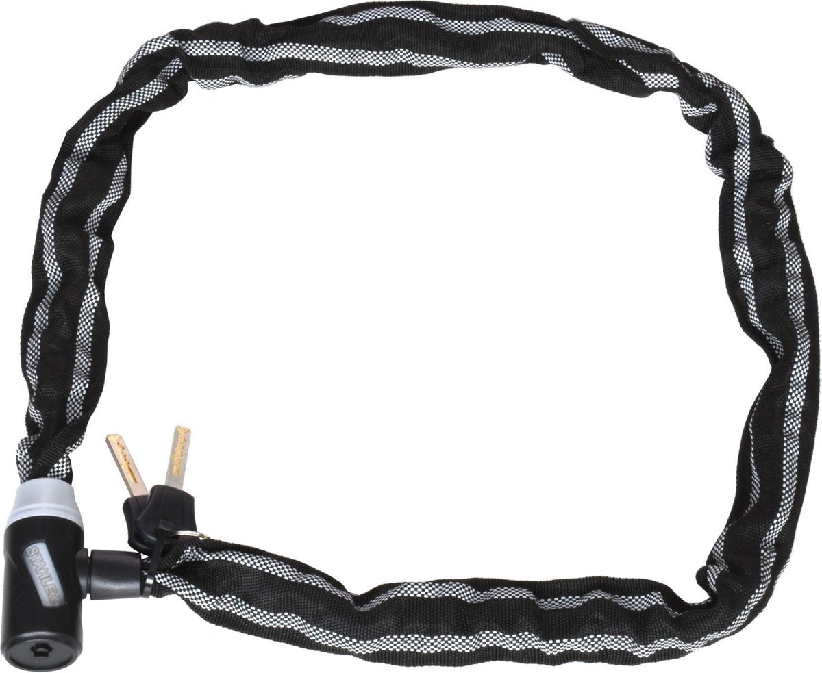 Stahlex Kettingslot Fietsslot | 6mm x 120cm | Staal | 800g | Reflectie Beschermhoes | 2 Sleutels | Zwart