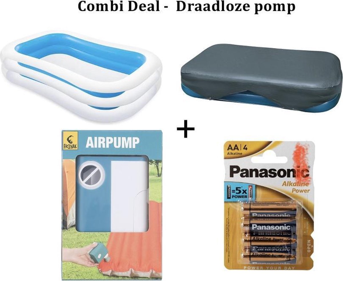 Combi Deal - Luchtpomp op Batterijen / Intex Familie Zwembad 262x175x56cm - Blauw zwembad Met Draadloze Luchtpomp en Met Afdekhoes