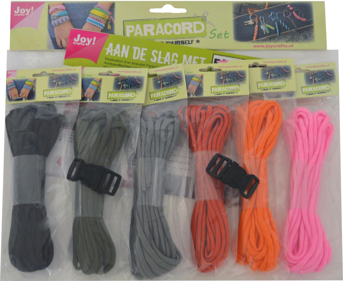 Paracord Set met 6 kleuren a 5 meter - 2 sluitingen en werkbeschrijving / Paracord touw  voor Armbanden