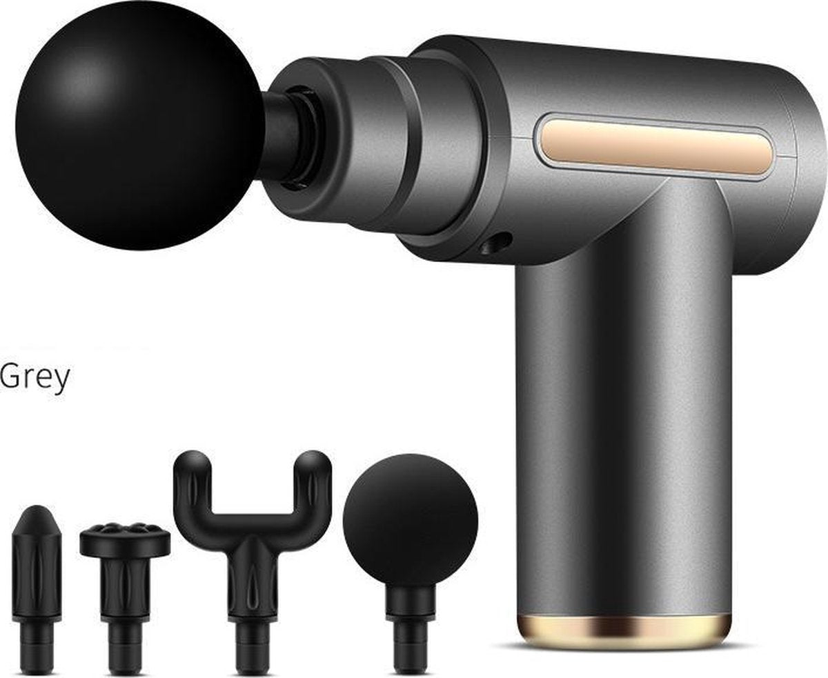 Pro-Care 4in1 Fysiotherapie Massage Gun - 4 Extra Massage Attributen - USB oplaadbaar -  6 LED Verstelbare intensiteiten -  Aluminium Mat Grijs