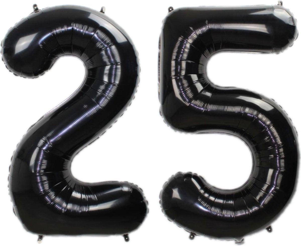Folie Ballon Cijfer 25 Jaar Zwart 36Cm Verjaardag Folieballon Met Rietje