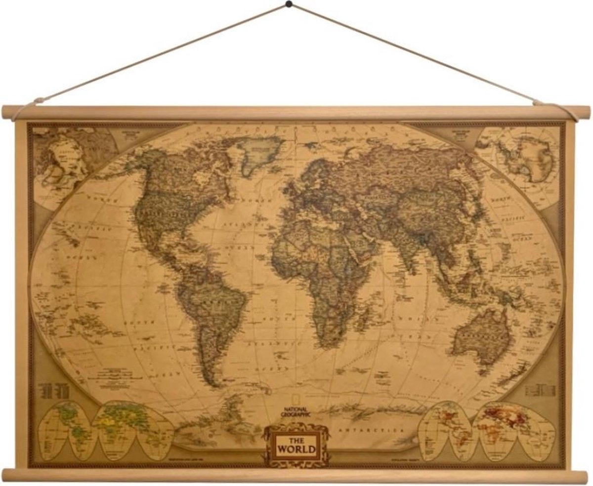 National Geographic - Grote Wereldkaart - Landkaart - Schoolkaart 75 x 50 CM - Wanddecoratie - Kwaliteit - Design - Om aan de muur te hangen - Wereld Kaart - Land Kaart - Continenten