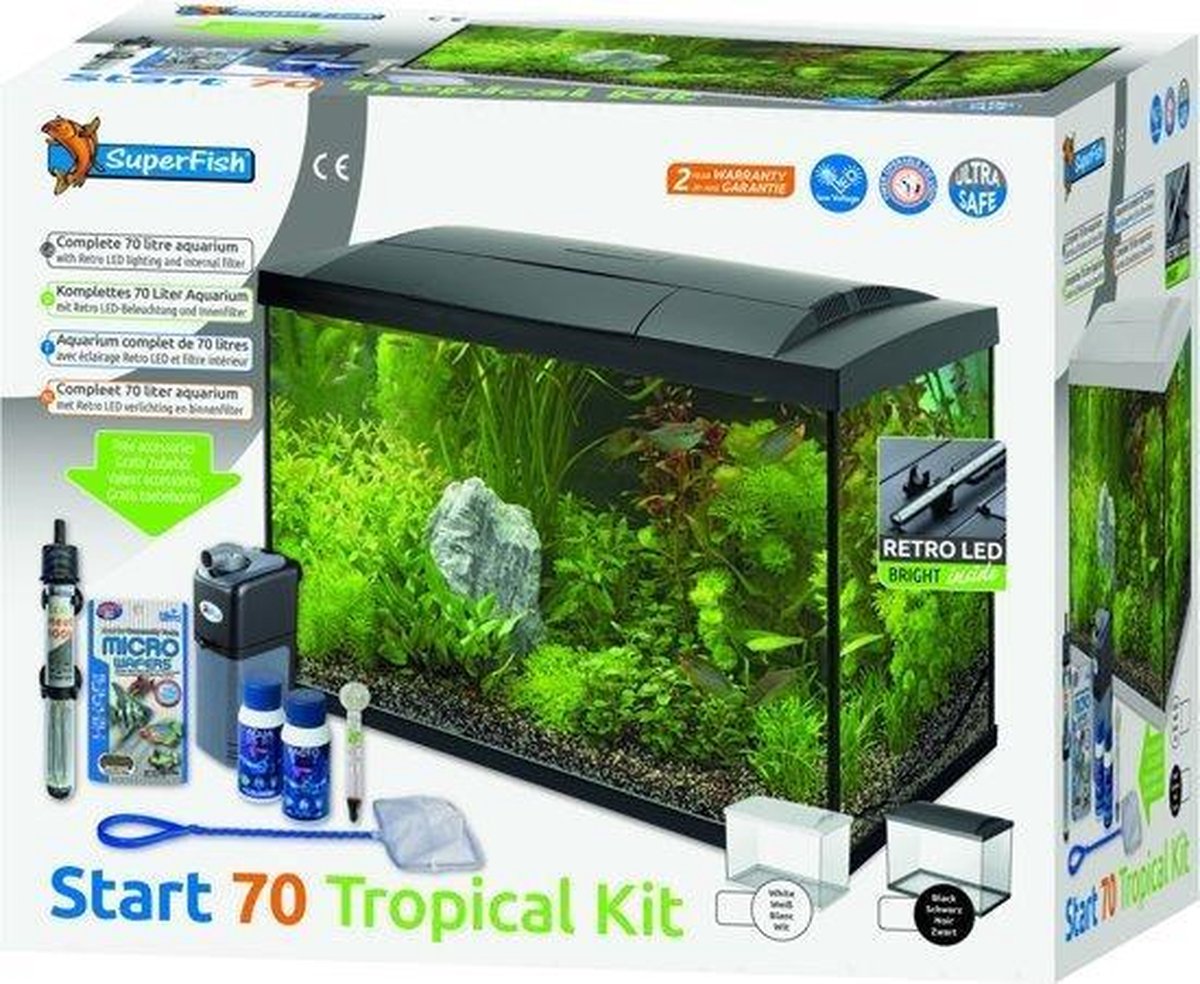 Superfish Aqua 70 LED Tropical Kit Aquarium - 70 L - Zwart - 56 x 32 x 39.5 cm