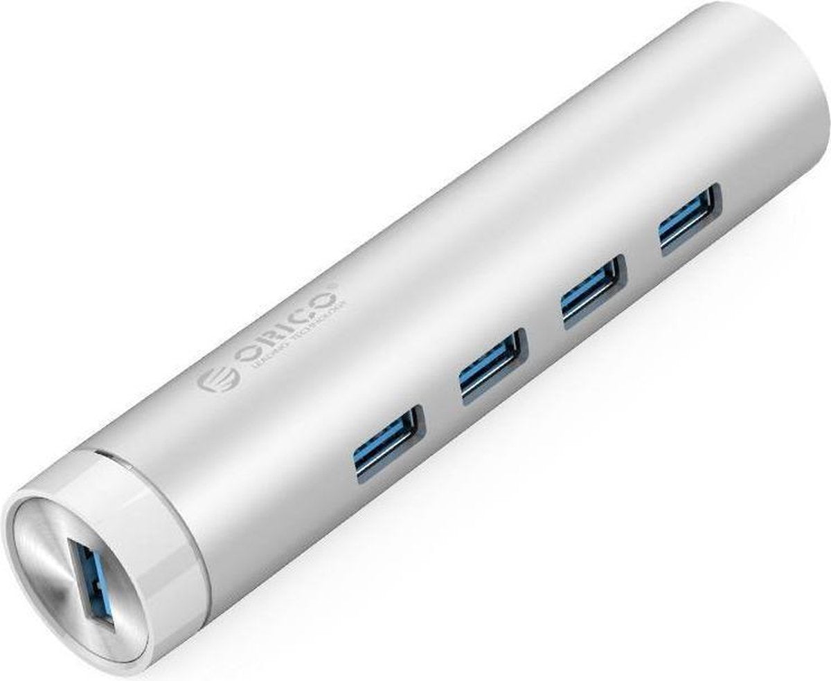 Orico - Aluminium USB3.0 hub met 4 Type-A poorten - Type-C & Type-A -5Gbps - VIA contoller - Zilver