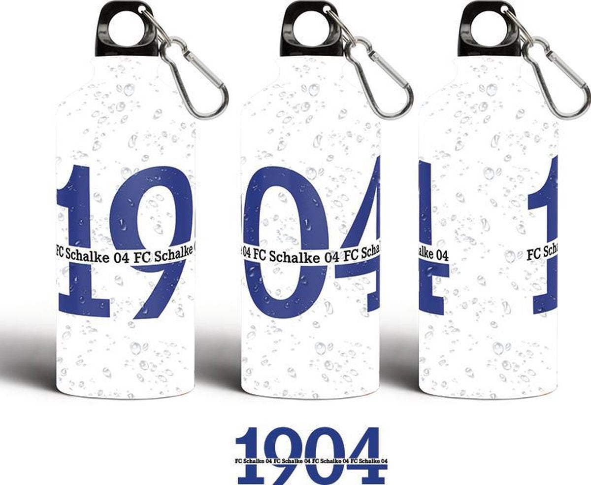 Waterfles FC Schalke 04 met tekst 1904 blauw wit - bijStip