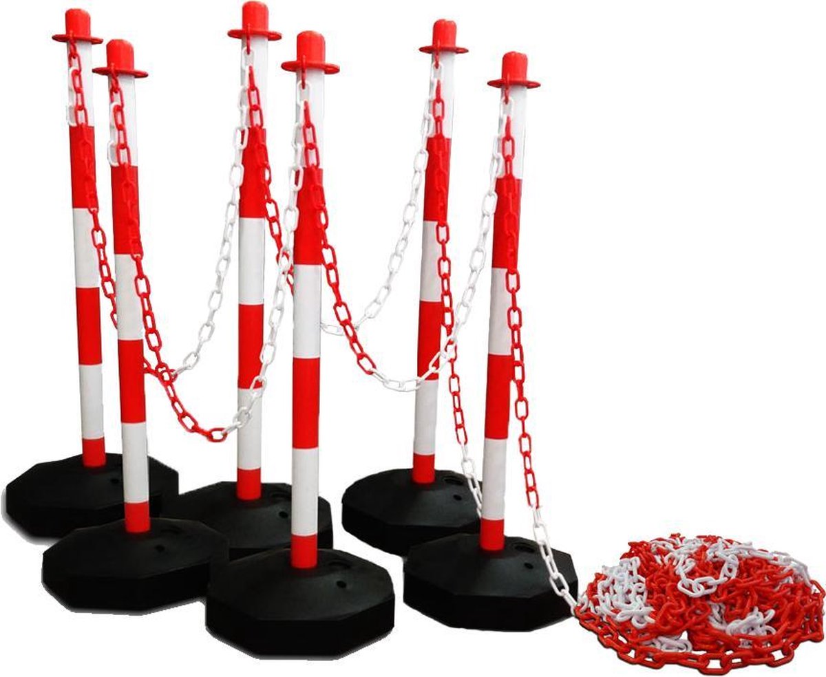 Afzetpalen / kettingpalen set – 6 palen incl. 22M ketting