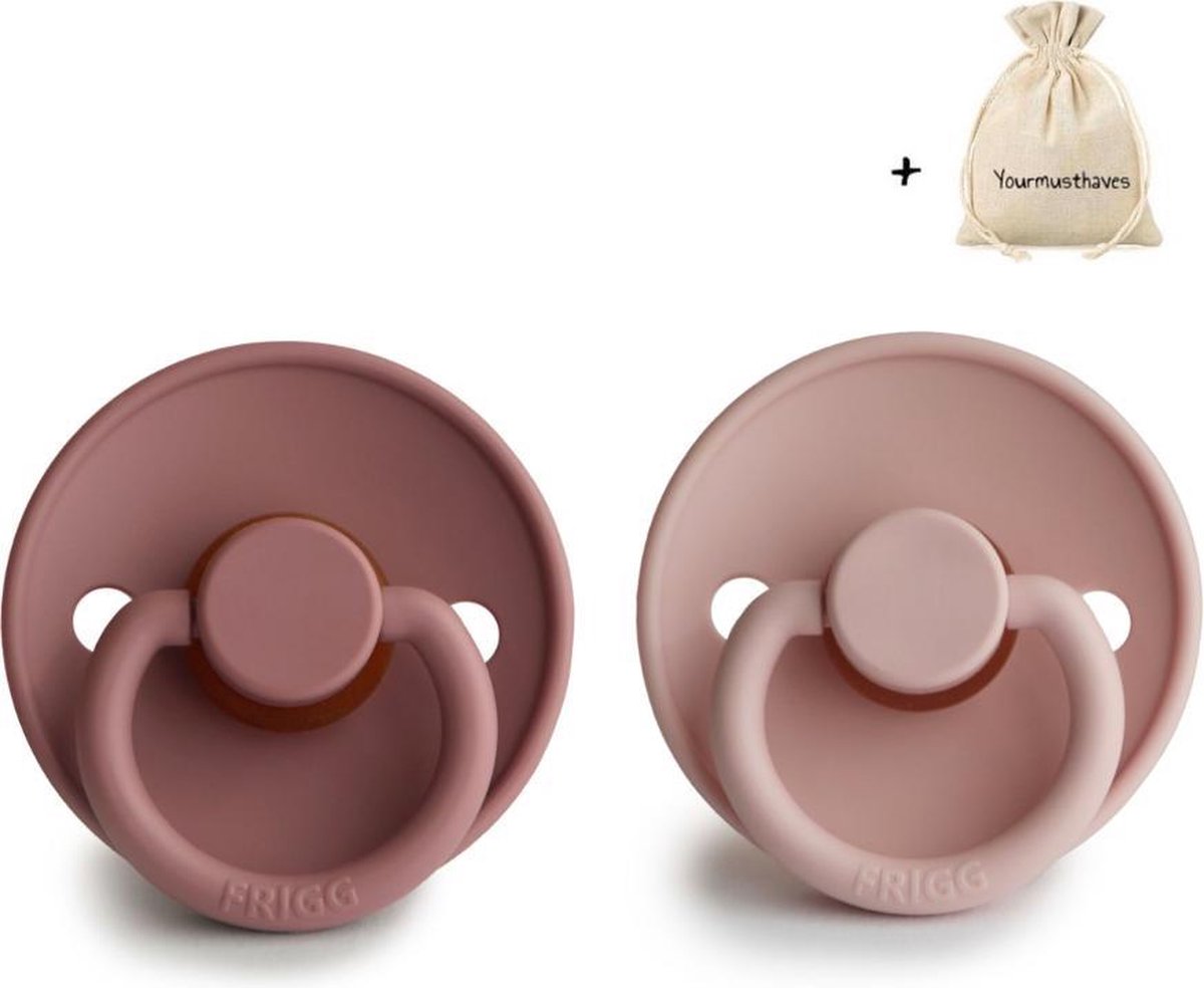 FRIGG | Fopspeen Duo | T1 | 0-6 maanden | Classic | Natuurrubber | Blush + Woodchuck | Met YOURMUSTHAVES speenzakje