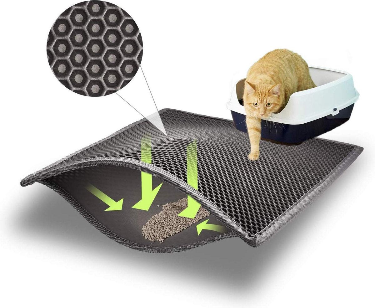 Kattenbak mat 76cm x 61 cm | Kattenbakmat makkelijk te reinigen | Waterdicht en dubbel laags | Beschermd uw vloer tegen viezigheid en urine | Veilig voor uw kat | Toevoeging voor uw kattenbak | Huisdier accessoire