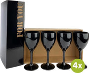 4x Wijnglas Valencia zwart 32cl cadeauset | Onbreekbare kunststof /plastic drinkglazen