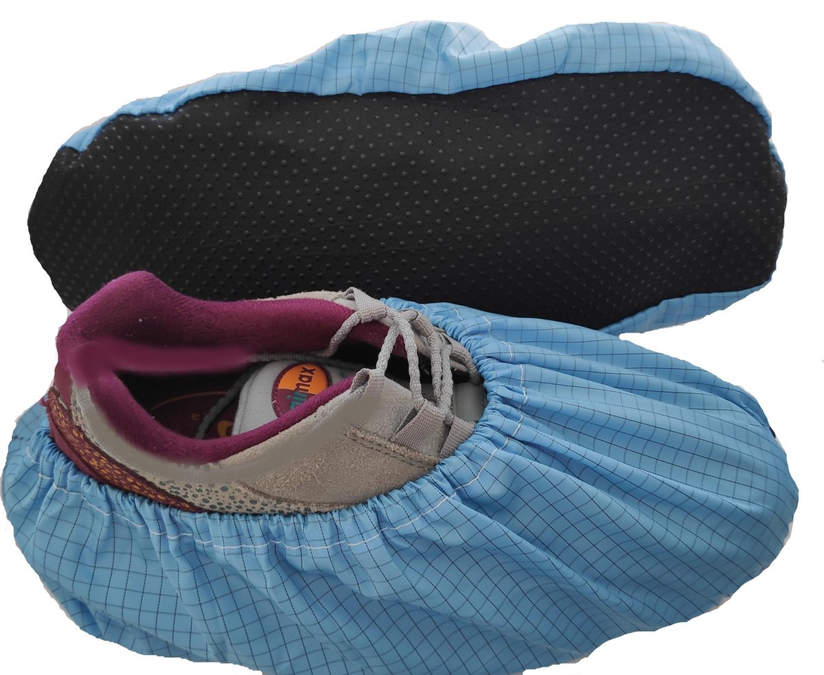 2 Paar ESD Overschoenen / schoenovertrek / schoenhoesjes antislip herbruikbaar antistatisch lichtblauw ruit motief