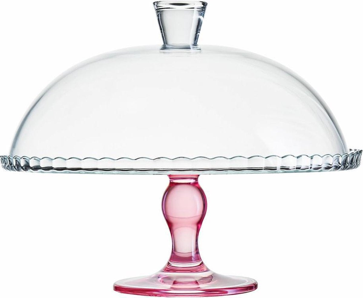 Pasabahce - Taartplateau / Taartstolp / Taartplateau Met Stolp / Taartplateau Met Deksel - Met Roze Voet - Glas -  Ø32