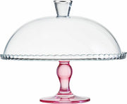 Pasabahce - Taartplateau / Taartstolp / Taartplateau Met Stolp / Taartplateau Met Deksel - Met Roze Voet - Glas -  Ø32